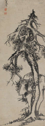 八大山人（1626～约1705） 松灵芝寿 立轴 水墨纸本