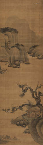 吴彬（明） 丙寅（1626）年作 溪山泛艇 立轴 设色绢本