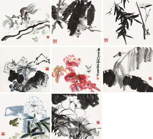 来楚生（1903～1975） 花鸟虫鱼册 册页 （八开） 设色纸本