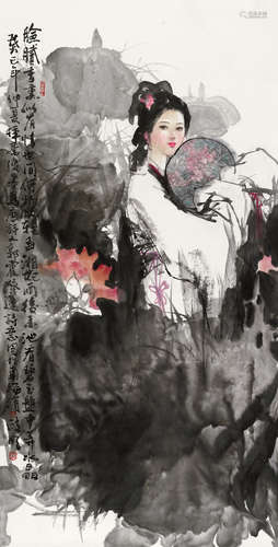 陈政明（b.1941） 癸巳（2013）年作 咏莲诗意 镜片 设色纸本