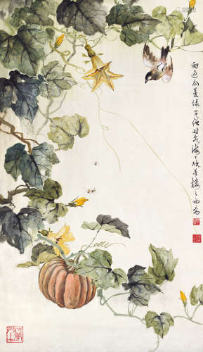 黄幻吾（1906～1985） 雨过瓜蔓绿 立轴 设色纸本