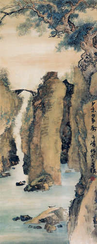高奇峰（1889～1933） 松涧雀饮图 立轴 设色纸本