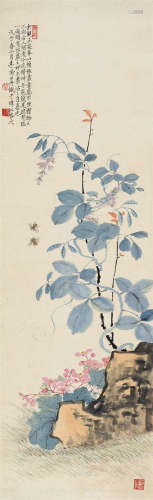 李凤公（1884～1967） 戊子（1948）年作 拟王忘庵笔意 立轴 设色纸本