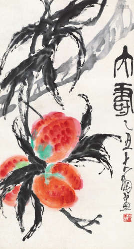 陈大羽（1912～2001） 乙丑（1985）年作 大寿 镜片 设色纸本