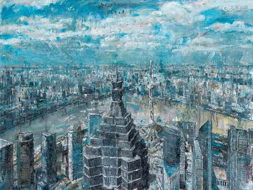 赵峥嵘 2017年作 蓝色的城市 布面油画