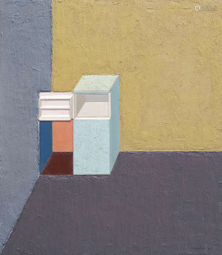 黄一山 2015年作 墙角的冰箱 布面综合材料油画