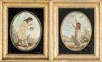 Anonyme anglais paire de tableaux au fil de soie, fin XVIIIe-XIXe