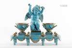 Encrier double en porcelaine turquoise