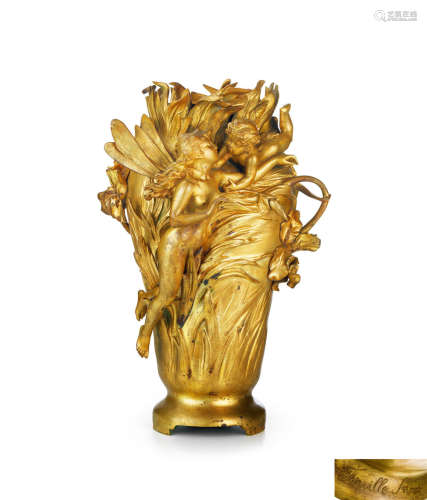 约1900年 法国巴黎铜鎏金新艺术主义风格花瓶