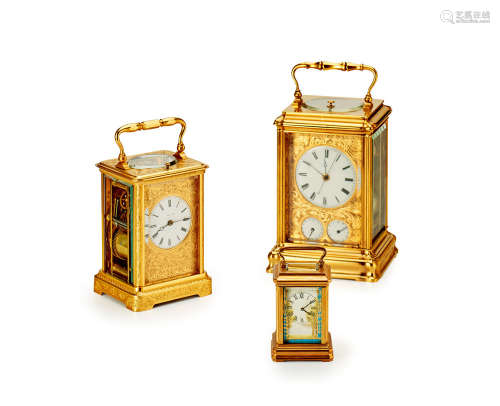 19世纪 法国铜鎏金镶瓷板小型旅行钟