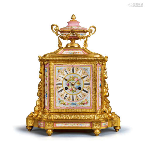 约1870年 法国嵌瓷板铜鎏金壁炉钟