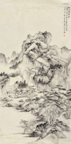 黄起凤（1889～1939） 丁卯（1927年）作 松溪高隐图 镜片 水墨纸本