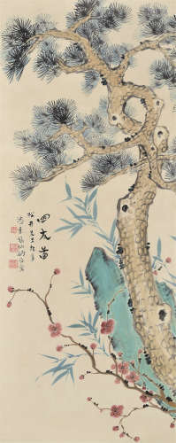 张伯驹（1898～1982）  潘素（1915～1992） 四友图 立轴 设色纸本