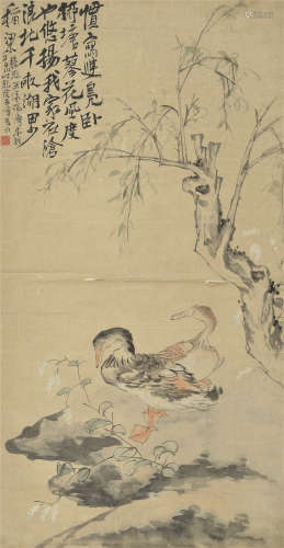 李鱓（1686～1756） 1740年作 柳塘双凫 镜片 设色纸本