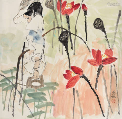 周思聪（1939～1996） 少女 立轴 设色纸本