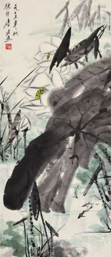 唐云（1910～1993） 1975年作 蜻蜓荷花 镜片 设色纸本