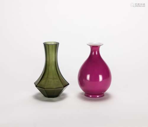 A Rose Pink Vase And Glass Vase