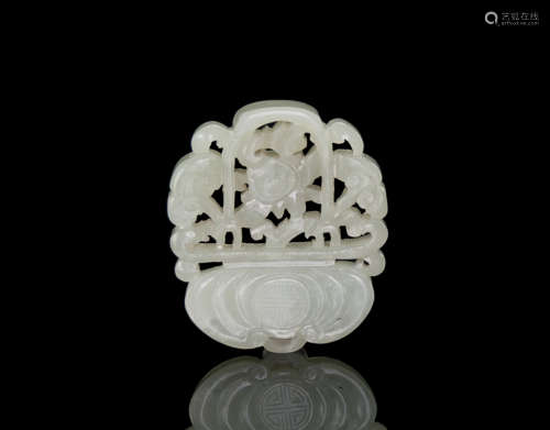 Qing-A White Jade Carved Lingzhi,Flower Pendant