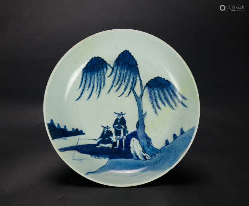 Qing-A Blue And White ‘Figures’ Plate
