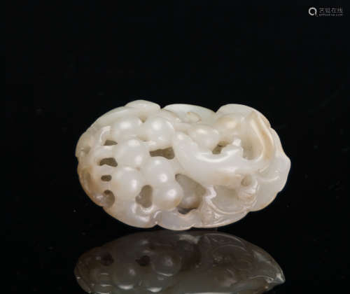Qing-A Russet White Jade Carved Squirriel And Grape