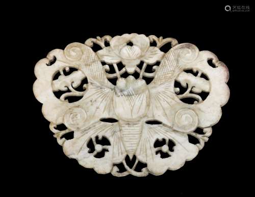 Qing-A Hard Stone Carved Butterfly Pendant