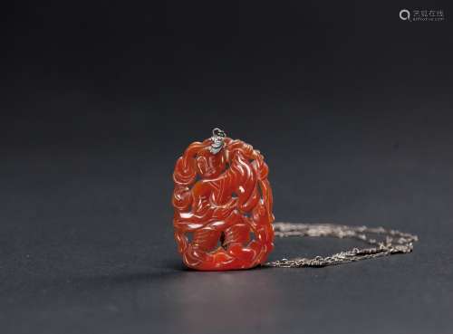 Qing -An Agate Carved ‘Liu Hai and Toad’ Pendand
