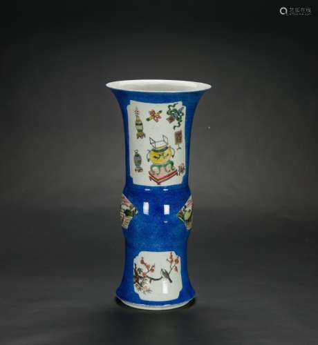 Qing-A Blue Ground Famille-Rose Vase
