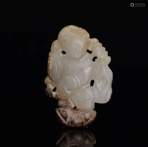 Ming- A Russet White Jade And Lotus