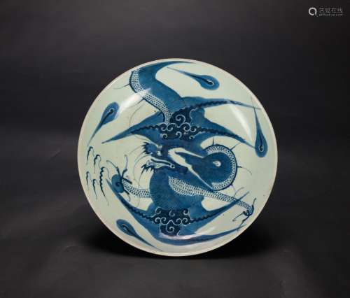 Qing-A Blue And White ‘Dragon’ Plate