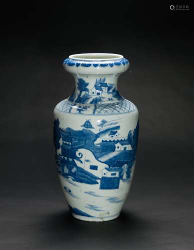 A Blue And White ‘Landscrpe’Vase
