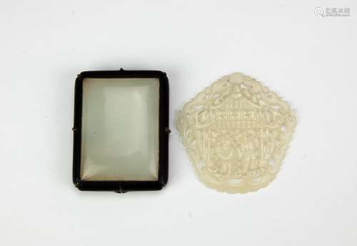 Qing-A White Jade Carved’Hehe er Xian’ And A White Jade Mounted Zitan Pendants