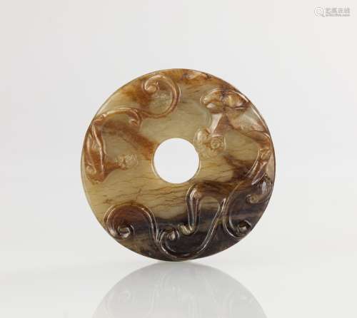 Ming or Earlier-A Jade Disc Carved ‘Double ChiLung’