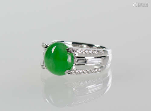 A fine apple green Jadeite diamond ring