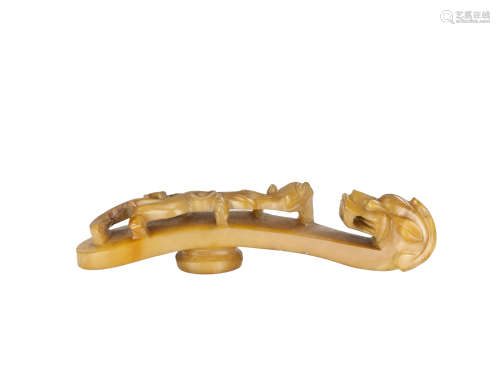 Qing-A Yellowish Jade Carved ‘Chilung’ Belt-Buckle