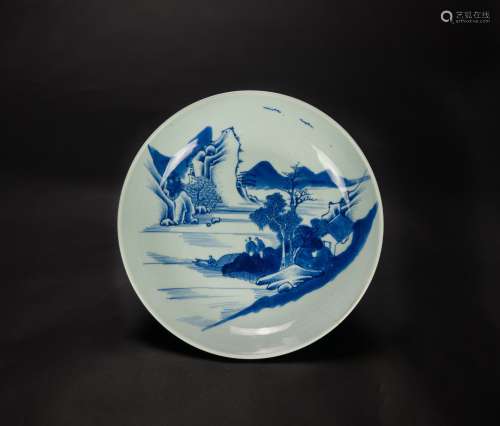 Qing-A Blue And White ‘Landscrpe’Plate