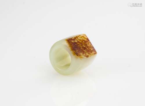Qing-A Russet Fine White Jade Archers Ring