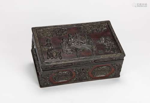 Qing-A Black Lacquer Carved Figure Wooden Box