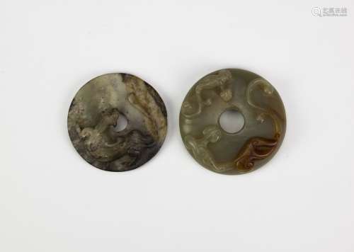 Qing and Earlier-A White Jade Carved ‘Chilung’ Disc