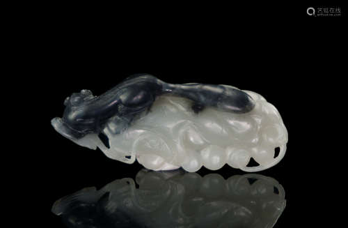 Qing A Black and White Jade Carved Squirrel and Grapes