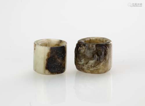 Qing-A Two Russet White Jade Carved ‘Shou’ and ‘Chilung’Archers Rings