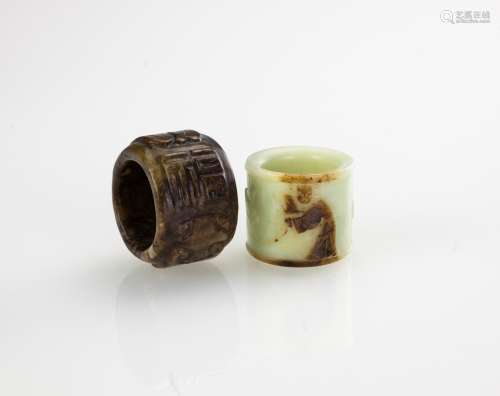 Qing - A Two White Jade Carved‘Figuer’ and‘Character Fu,Zen’Archers Rings