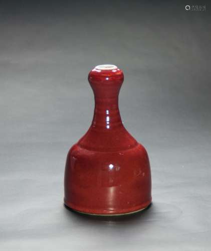 Qing-A Red-Glazed Garlic-Head Bell Vase