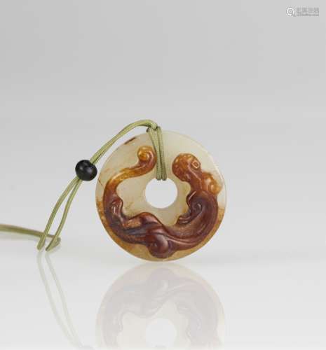 Qing-A Russet White Jade Carved ‘Chilung’ Pendant