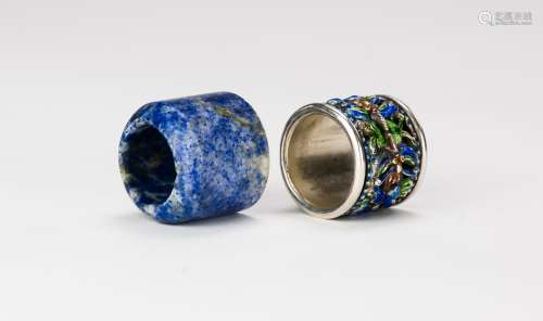 Qing-A Silver And Lapis Carved Archers Rings