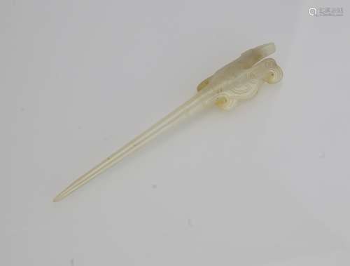 Han-A White Jade Carved Phoenix Hair Pin