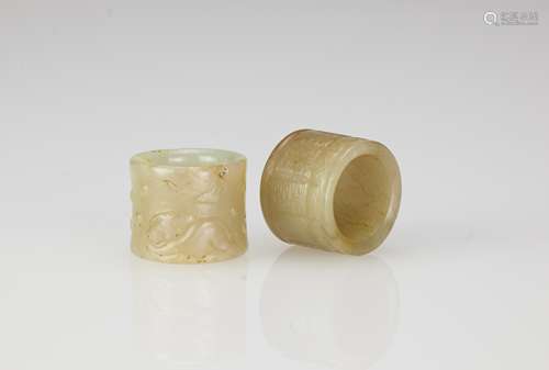 Qing-A Two White Jade Carved ‘Character’ Archers Rings