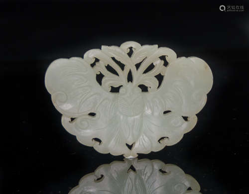 Qing -A White Jade Carved Butterfly Pendant