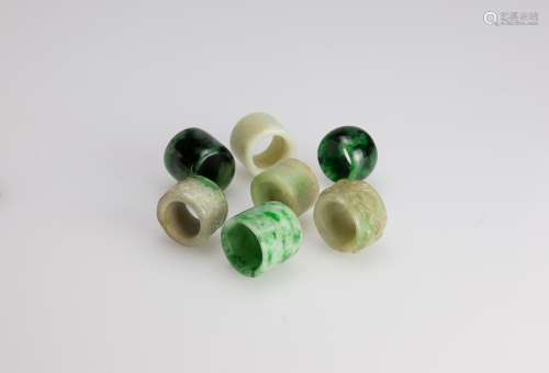 Qing-A Group Of Seven Jadeite Archers Rings