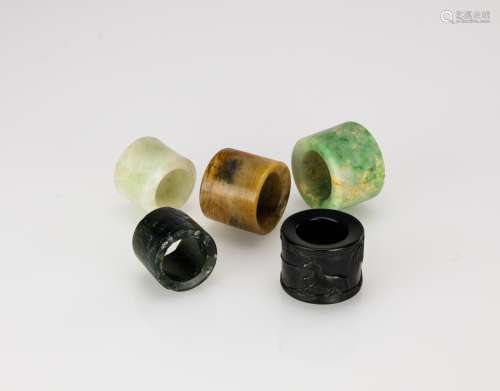 Qing - A Gourp of Five Mix Jade Archers Rings