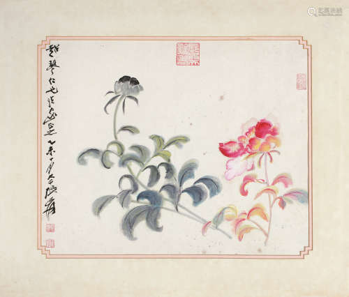 张大千 乙未-1955年作 牡丹 卡纸